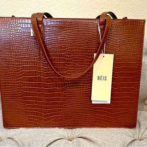 New BEIS Work Tote in Cognac Croc…NWT and Never Used!